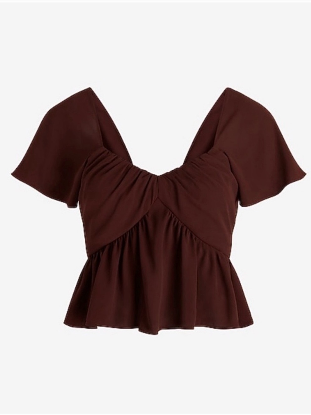Express Sweetheart Neckline Brown Flutter Sleeve Peplum Top